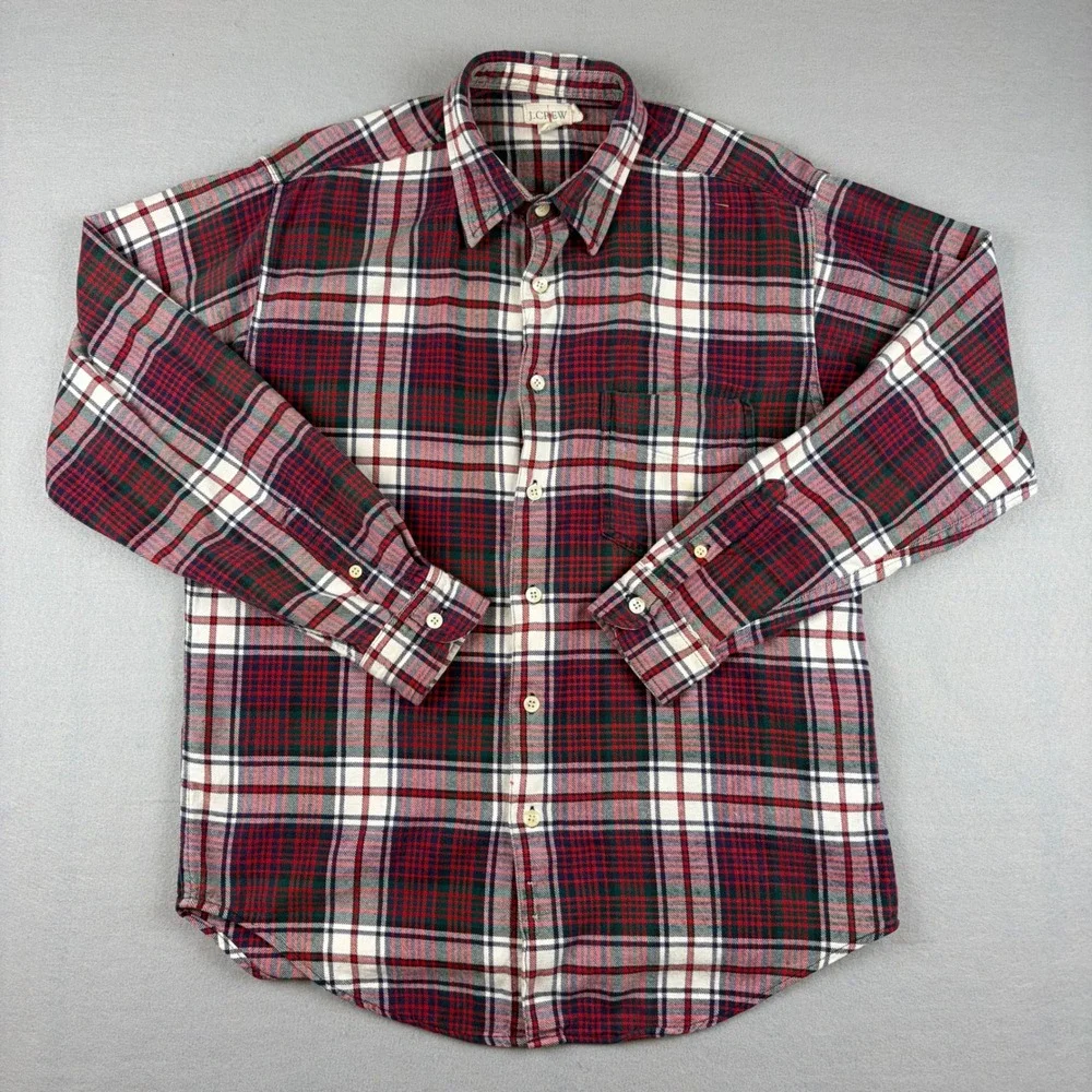 VTG J Crew Oarsman Mens Medium Red Plaid Long Sleeve Flannel Shirt Cotton